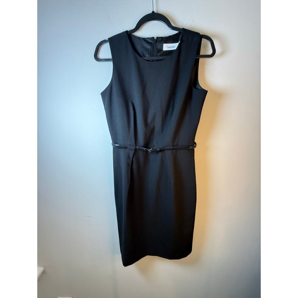 Calvin Klein Little Black Dress belted zip back fully lined size‎ 8